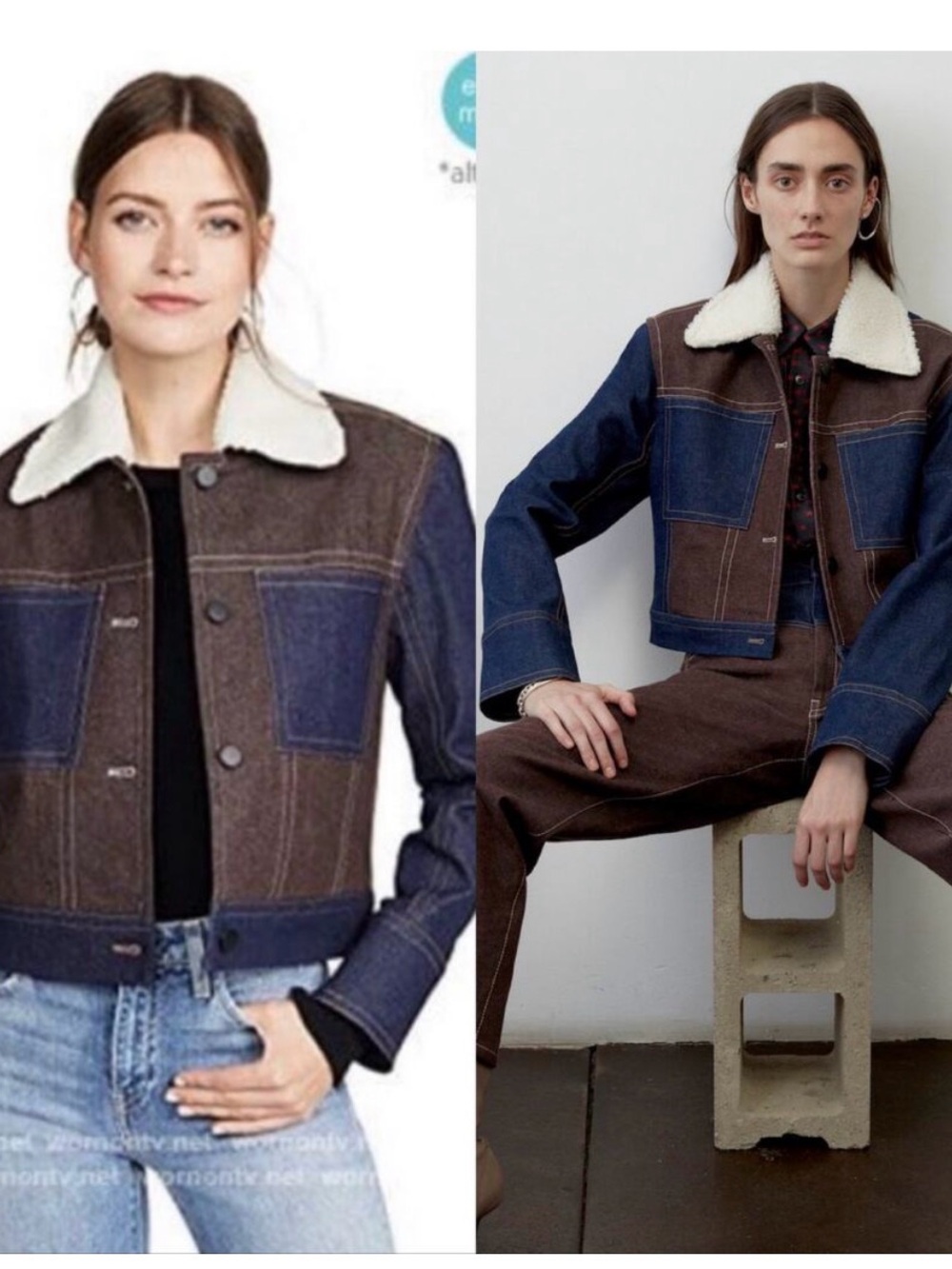 Colovos‎ Color Block Denim Sherpa Jacket Sz XS